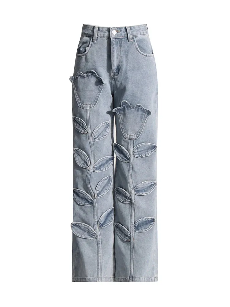 Alley Flower Patchwork Wide Leg Jeans