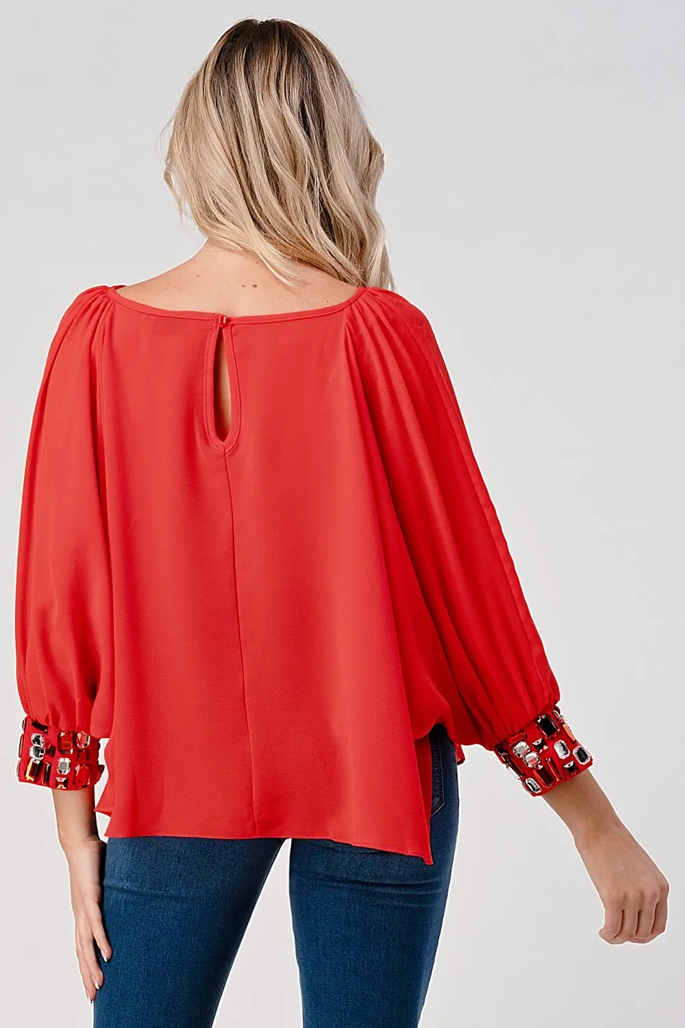 Bead Cuffs Dolman Sleeves Chiffon Blouse Top