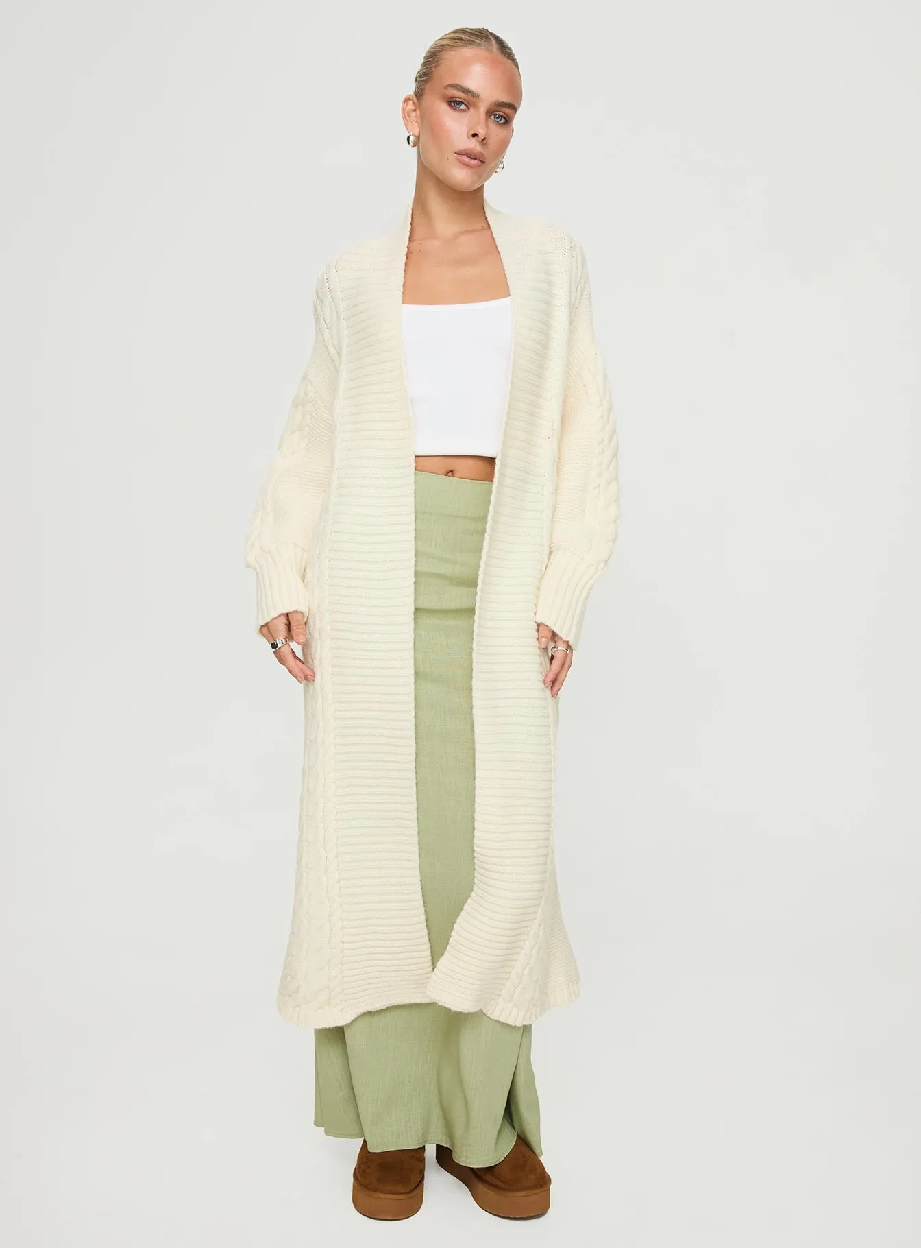 Beasley Longline Cable Cardigan Cream