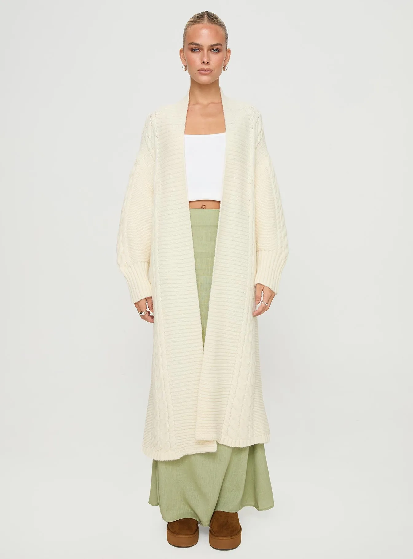 Beasley Longline Cable Cardigan Cream