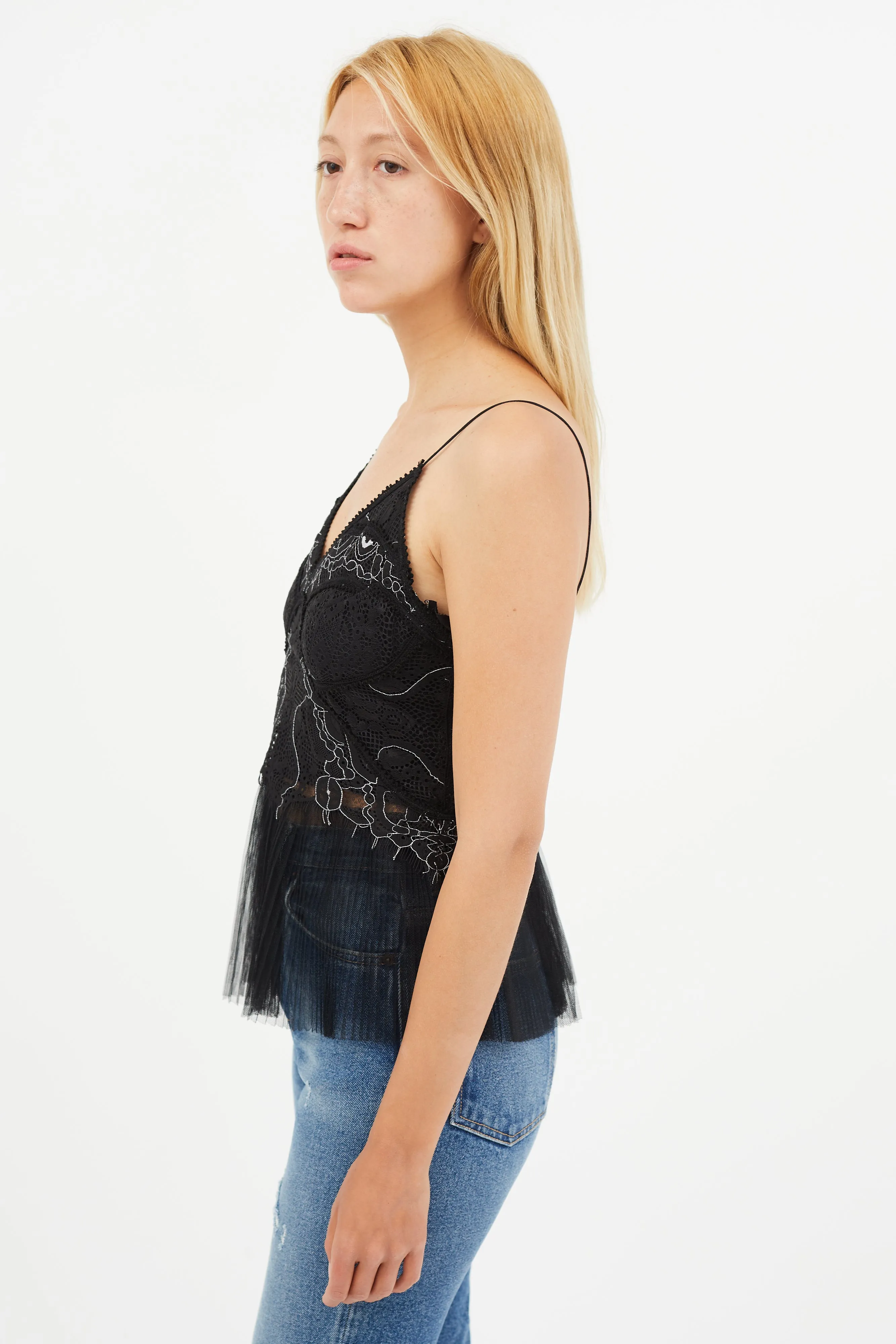 Black & White Eyelet Pleated Top