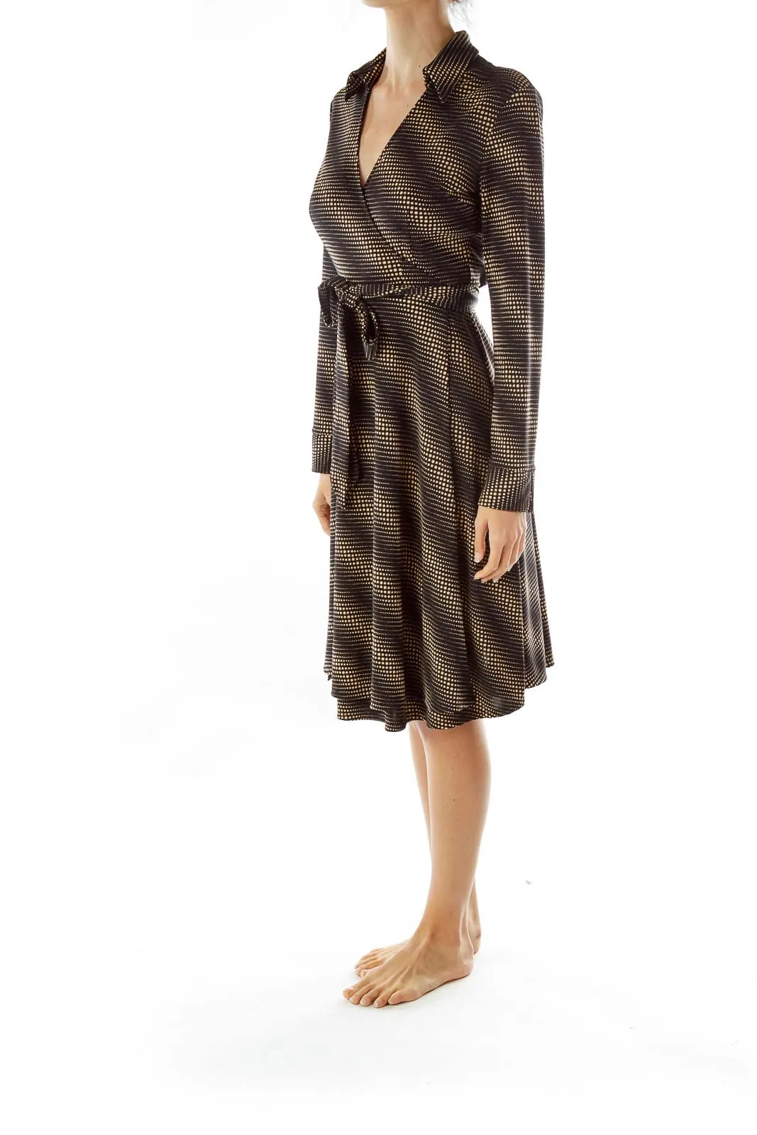 Black Brown Wrap Collared Long Jacket