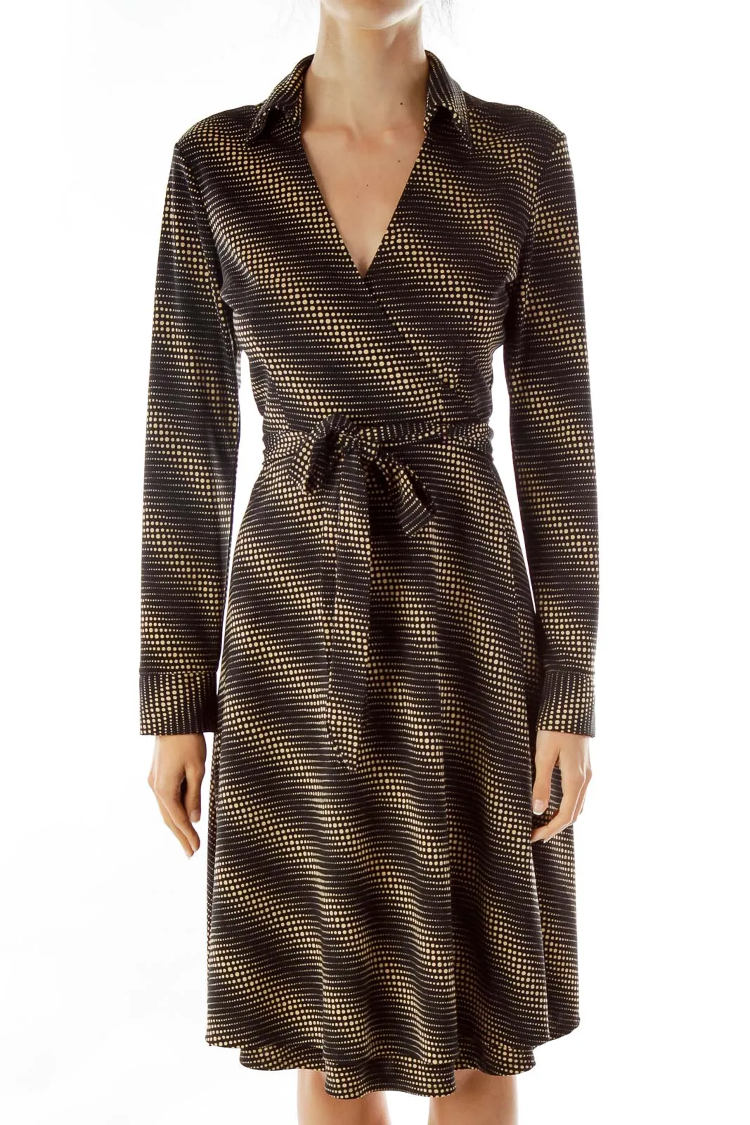 Black Brown Wrap Collared Long Jacket