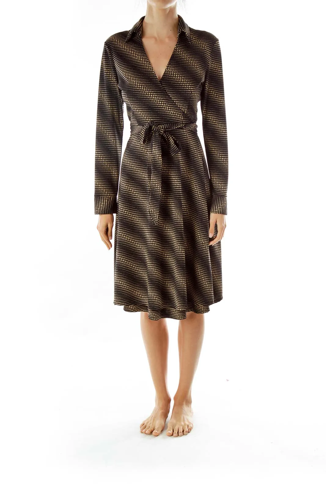 Black Brown Wrap Collared Long Jacket