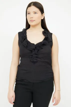 Black Silk Ruffle Top