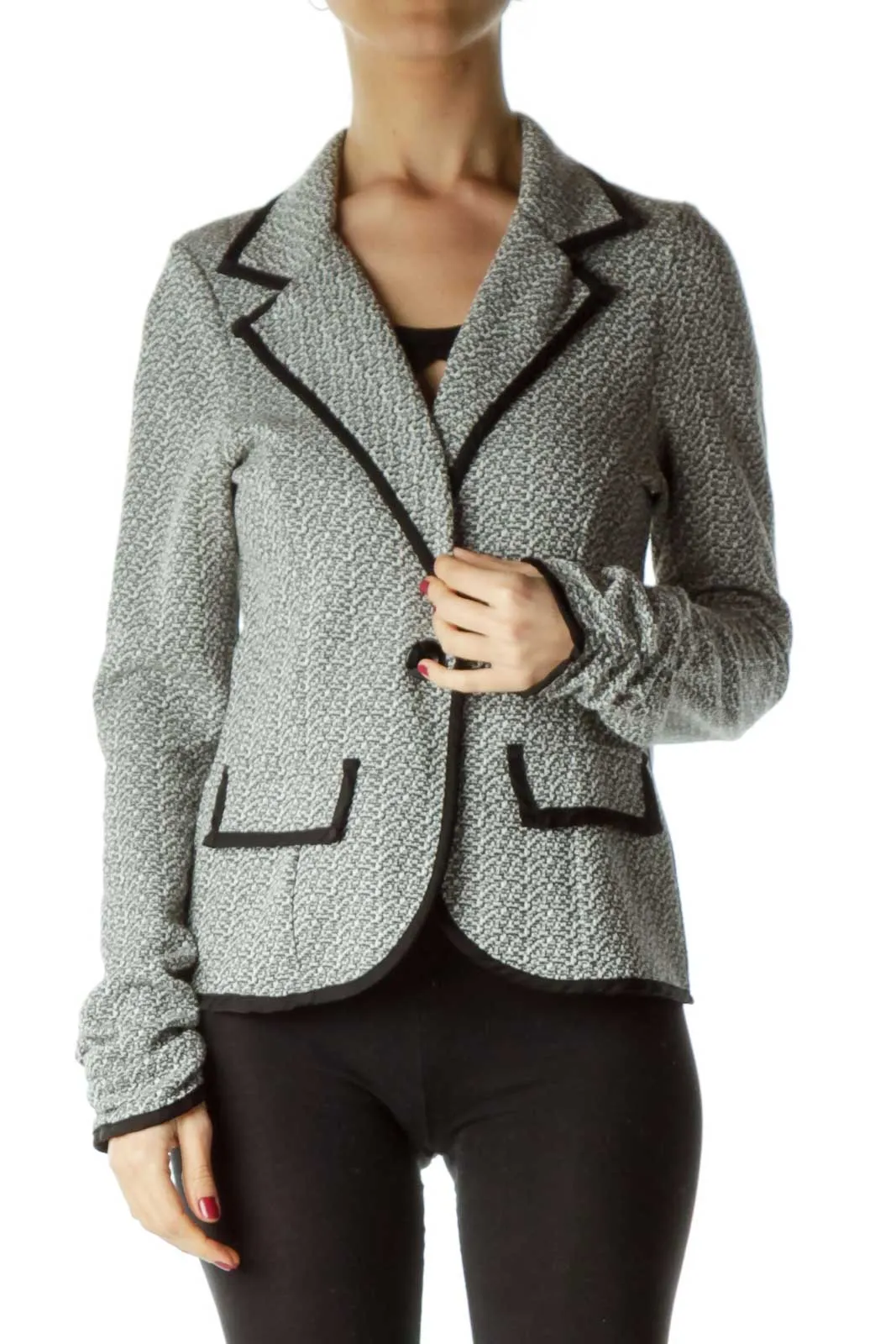 Black White Mottled Knit Jacket