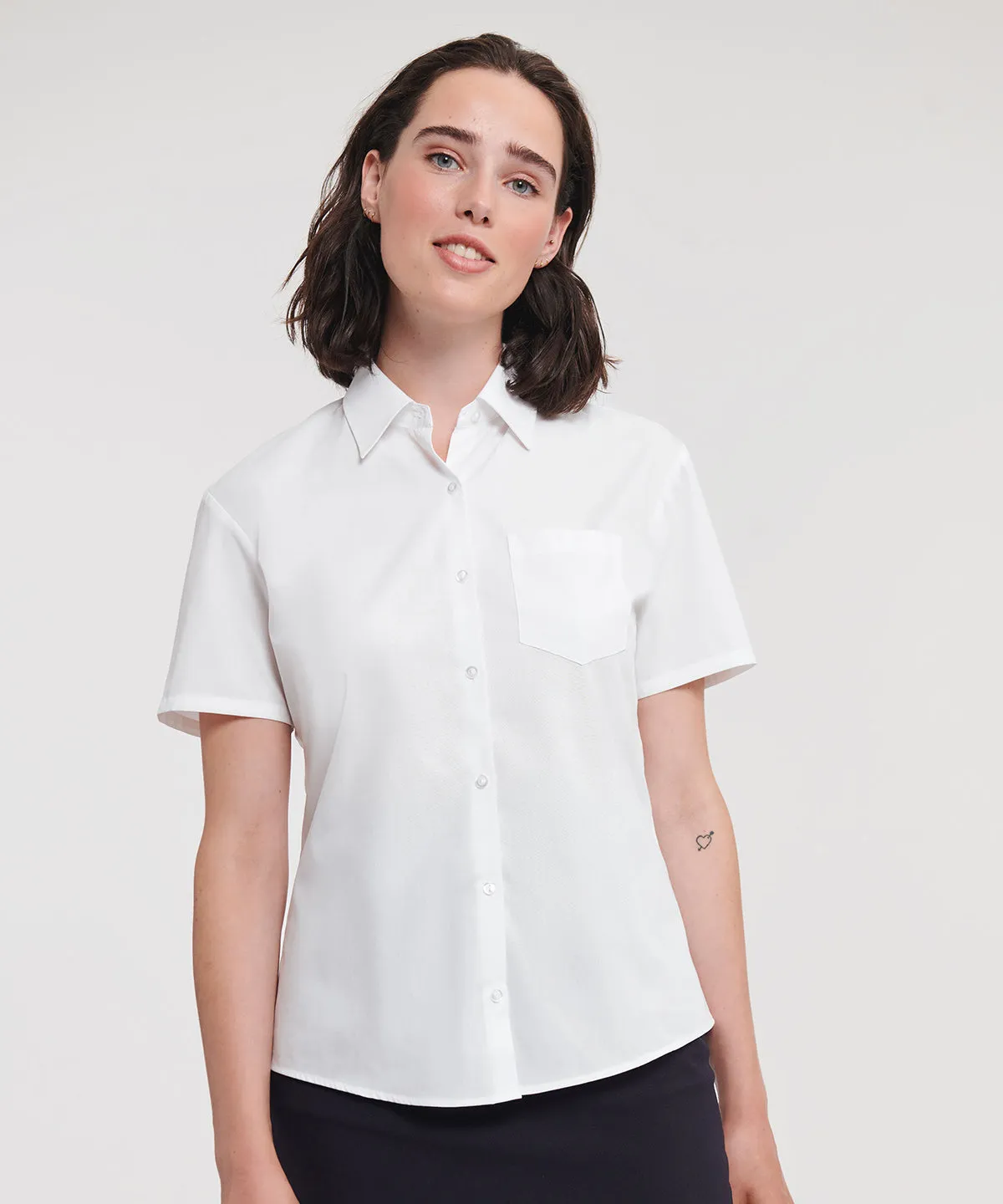 Black - Women's short sleeve pure cotton easycare poplin shirt