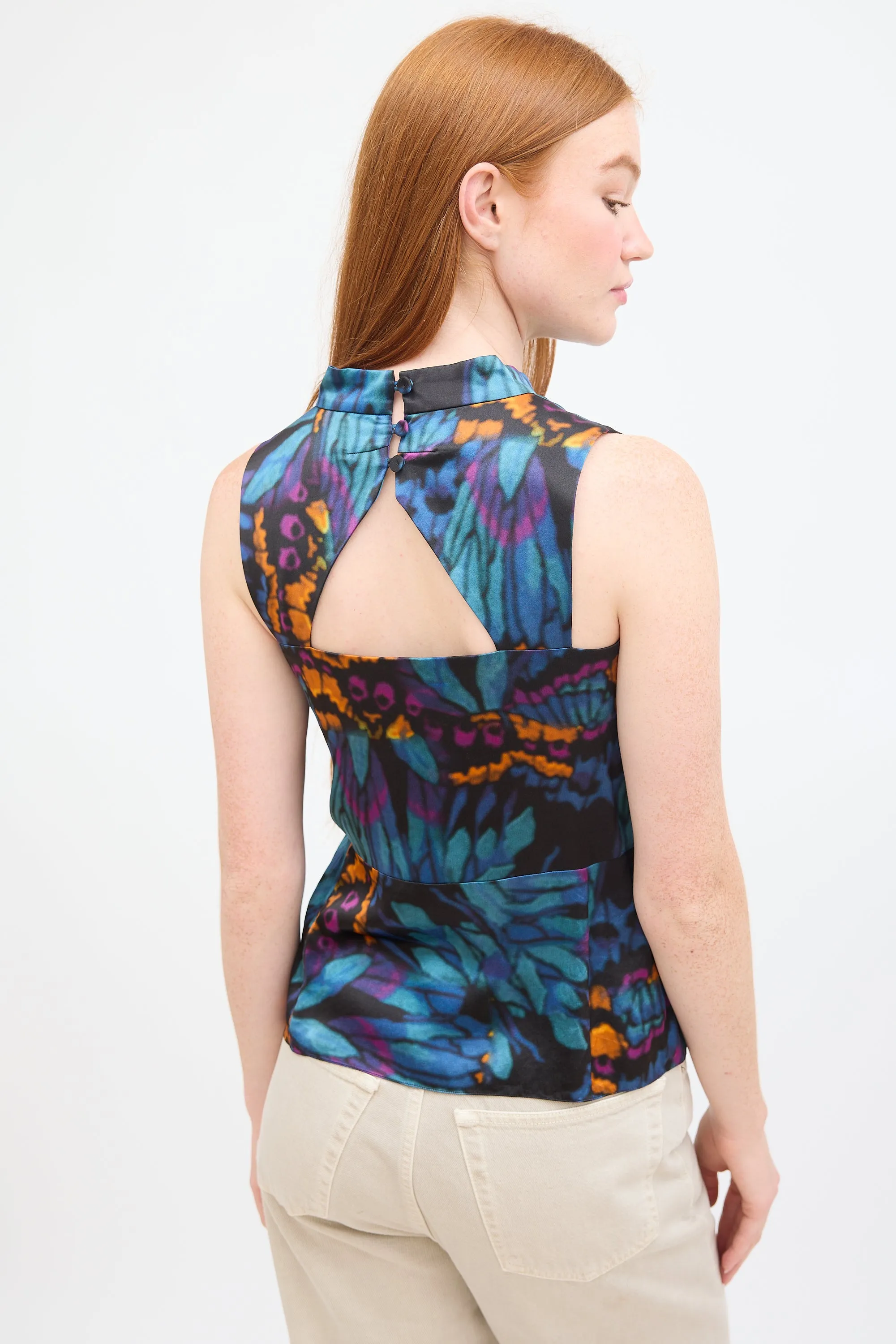 Blue & Multi Silk Printed Panelled Top