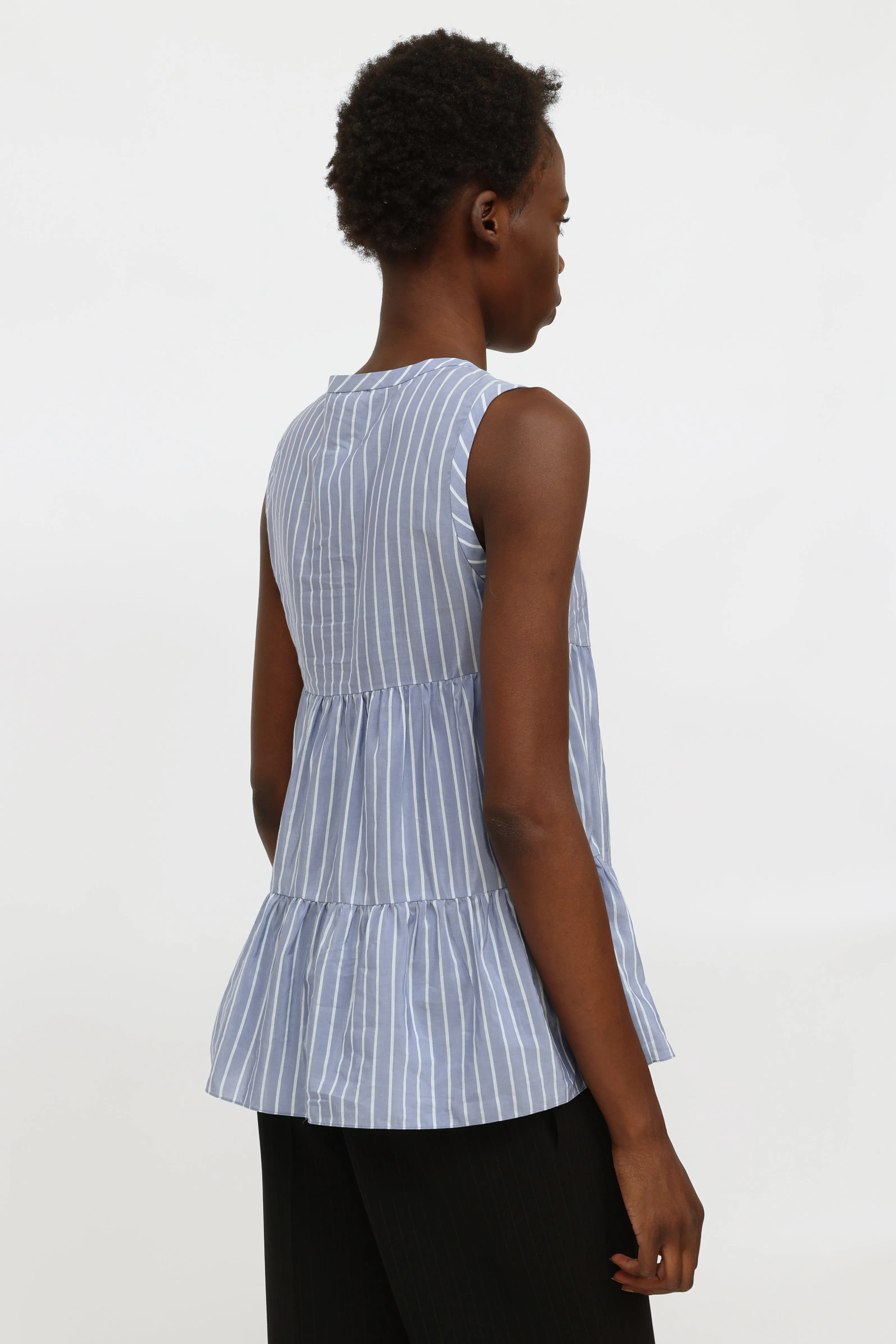 Blue & White Stripe Silk Top