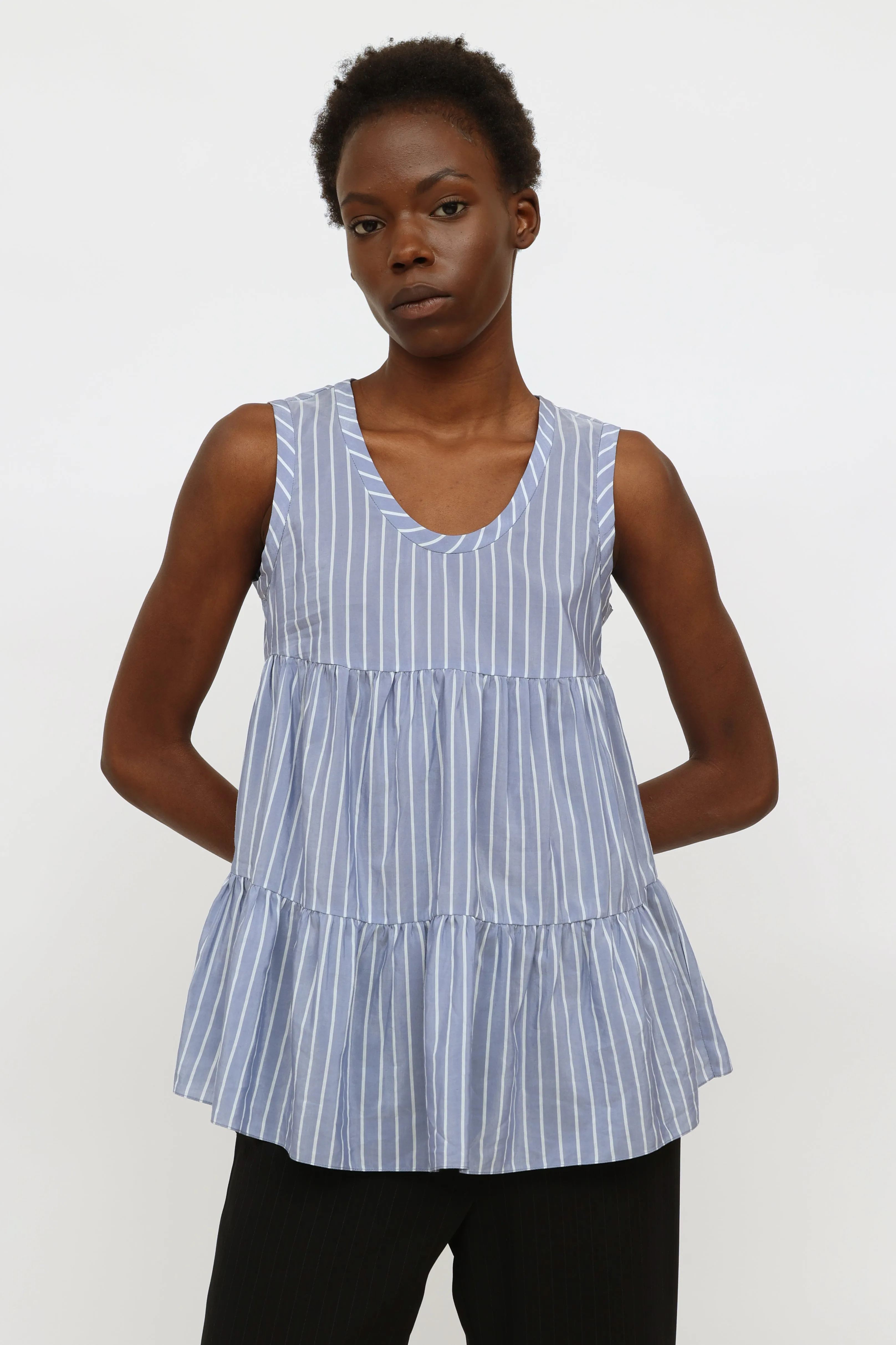 Blue & White Stripe Silk Top