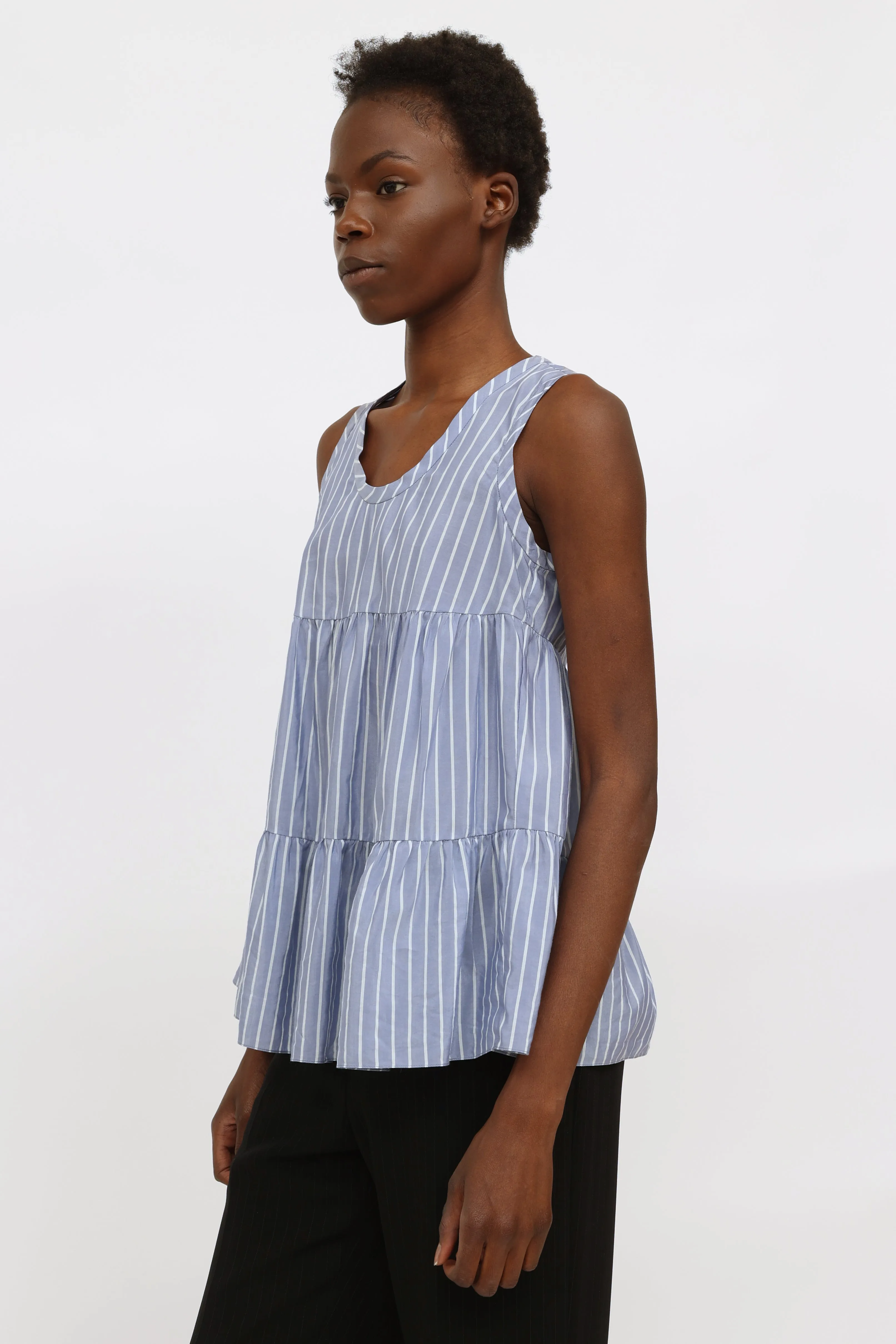 Blue & White Stripe Silk Top