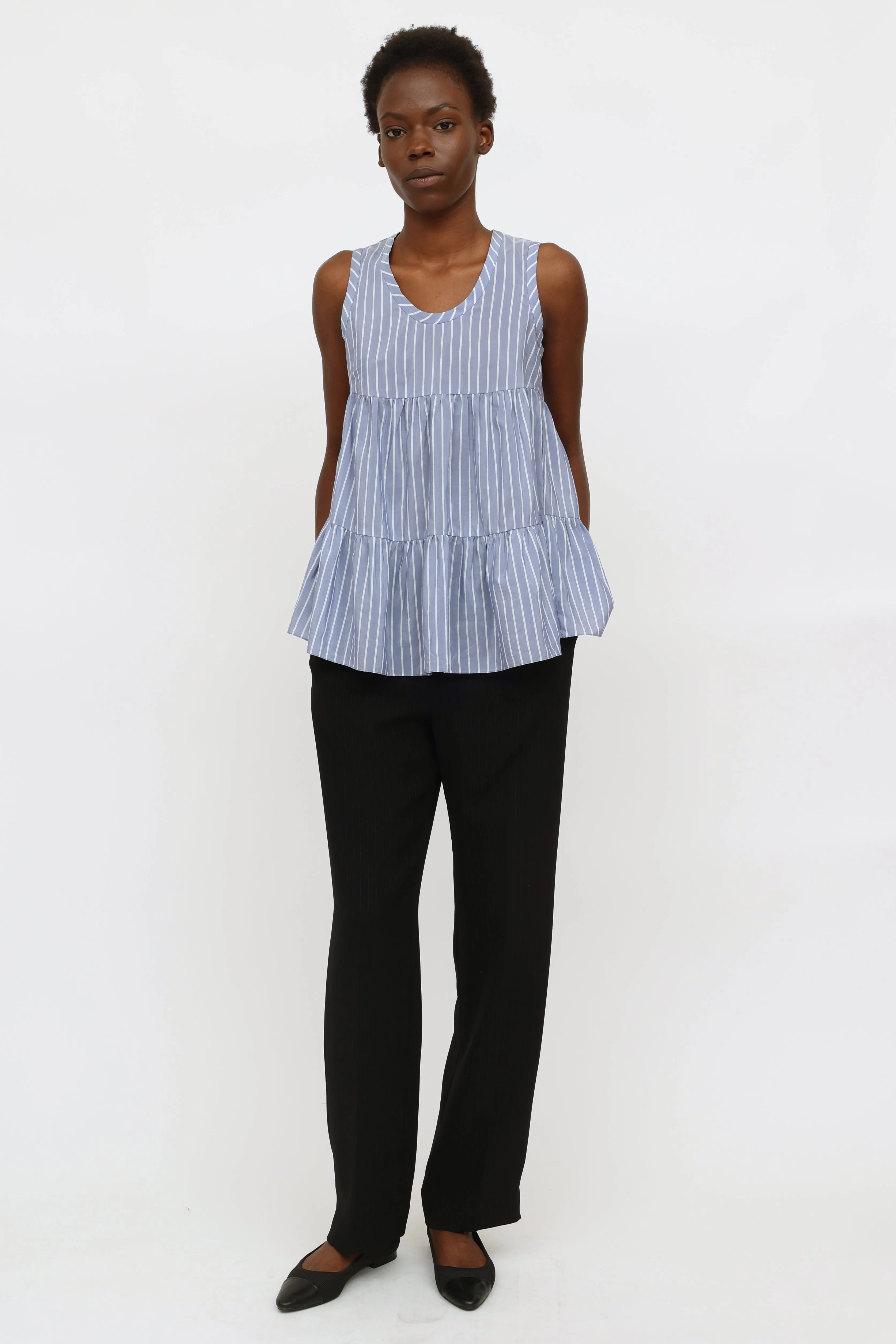 Blue & White Stripe Silk Top