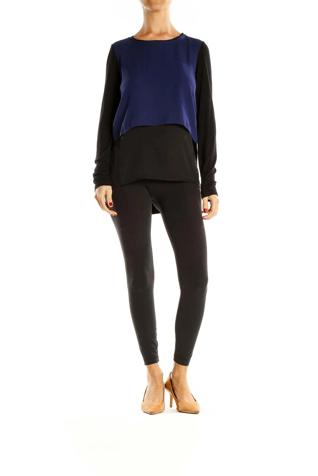 Blue Black Colorblock Layered All Day Wear Top