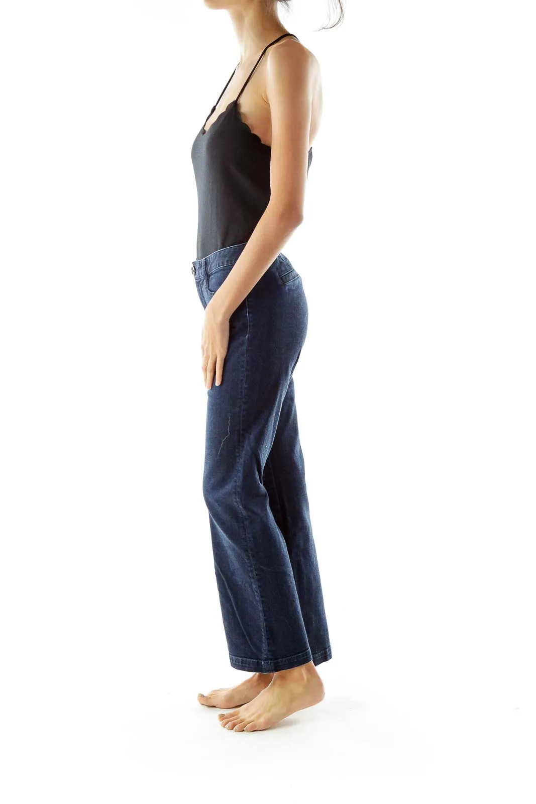 Blue Denim Wide Leg Jeans