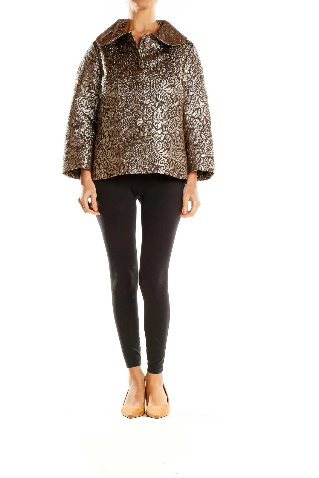 Bronze Metallic Floral Jacquard Jacket