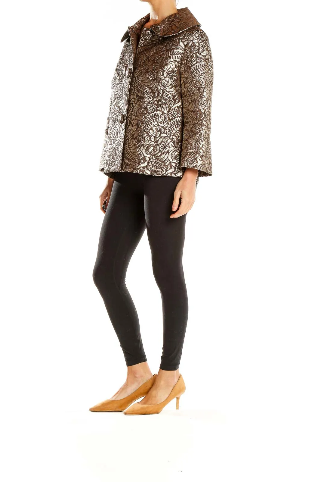 Bronze Metallic Floral Jacquard Jacket