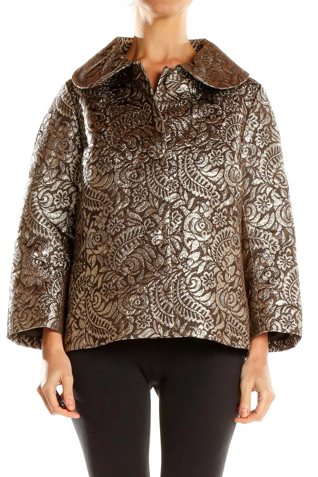 Bronze Metallic Floral Jacquard Jacket