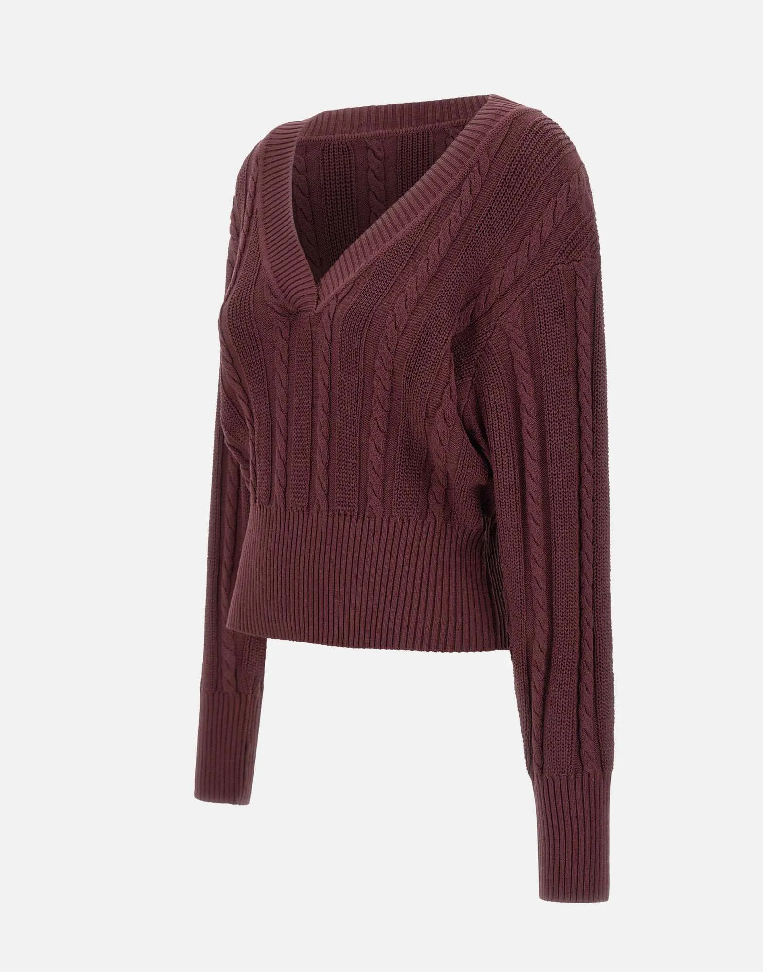 Burgundy Cable Knit Sweater for Women