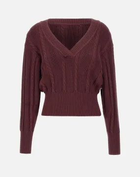 Burgundy Cable Knit Sweater for Women