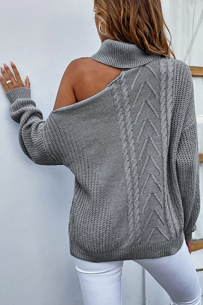 Cable Knit Cut Out Shoulder Pullover Sweaters