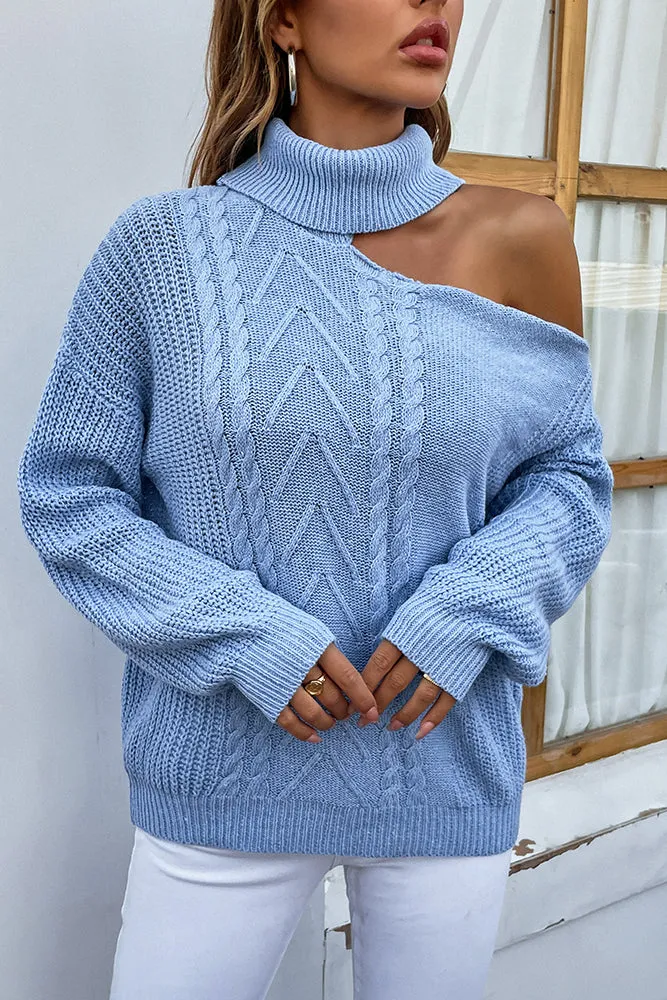 Cable Knit Cut Out Shoulder Pullover Sweaters