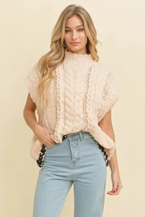 Cable Knit Drop Shoulder Contrast Stitch Sweater