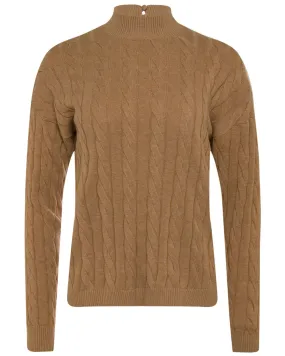 Camel Mockneck Cable Knit Sweater