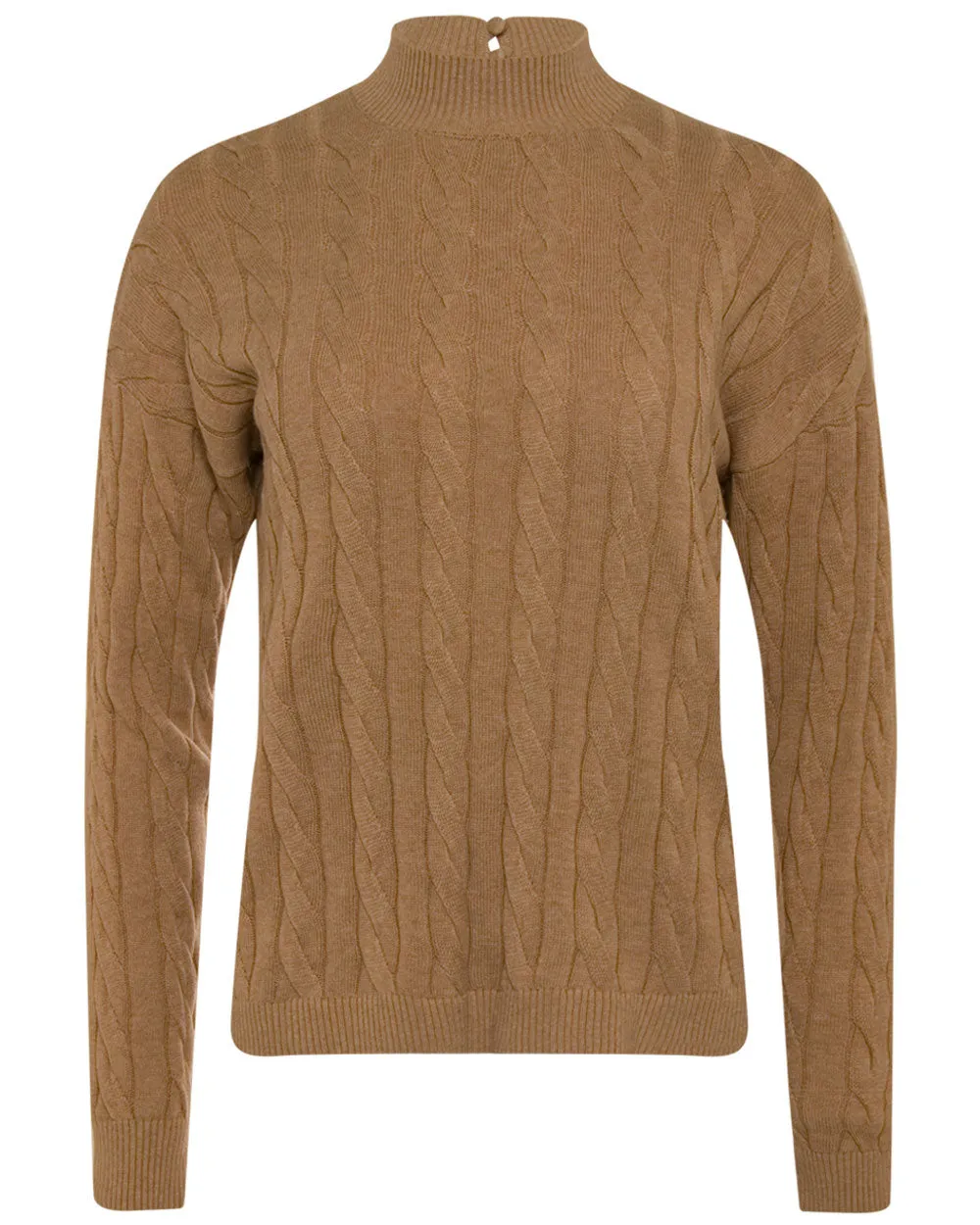 Camel Mockneck Cable Knit Sweater