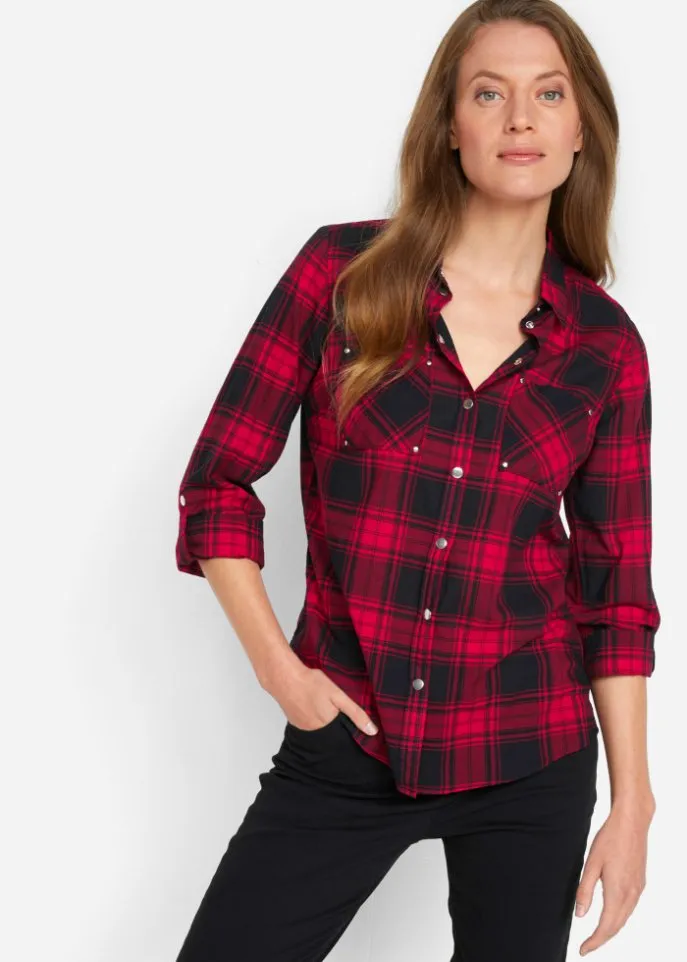 Checked cotton blouse Bpc Bonprix Collection, red