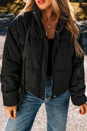 Checkerboard Full Zipper Puffer Jacket