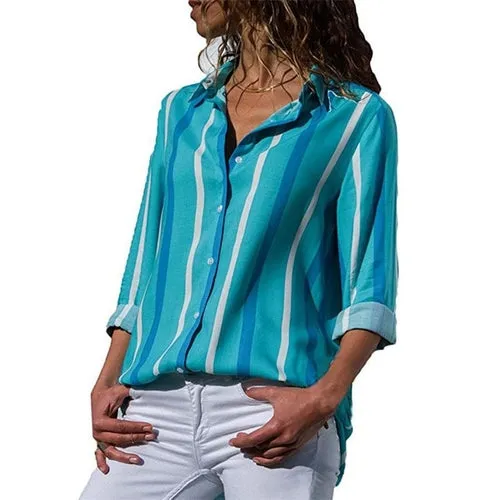 Chiffon Blouse Women Long Sleeve Striped Shirt