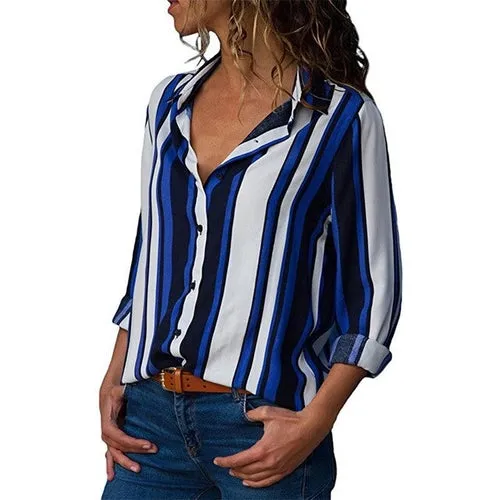 Chiffon Blouse Women Long Sleeve Striped Shirt