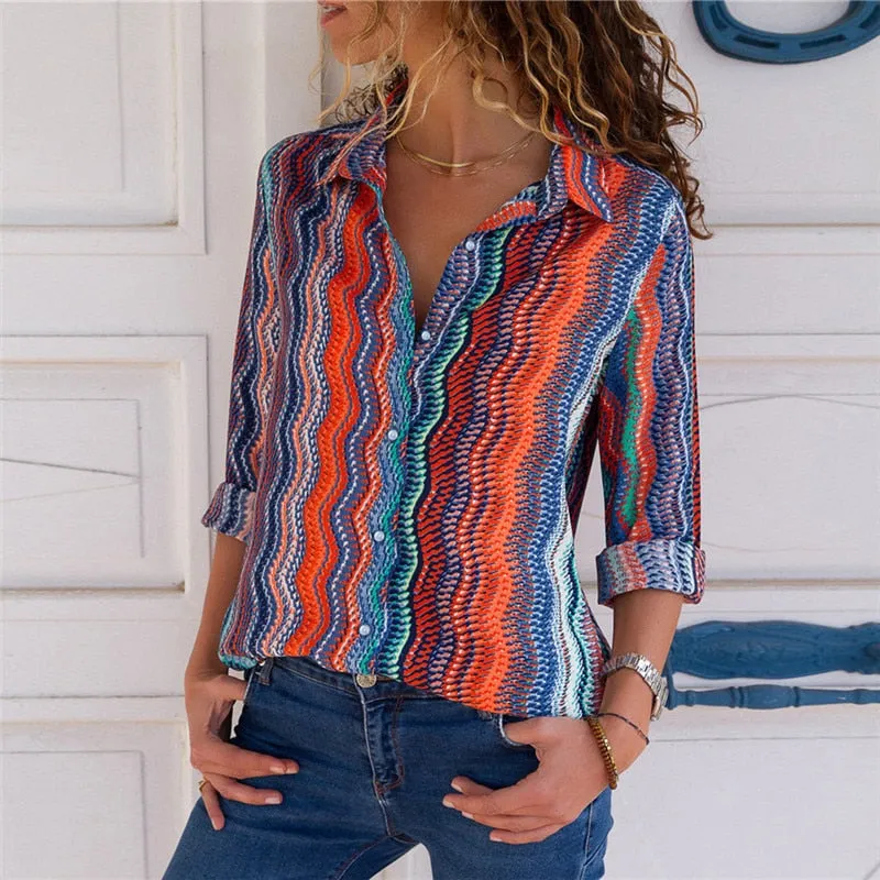 Chiffon Blouse Women Long Sleeve Striped Shirt