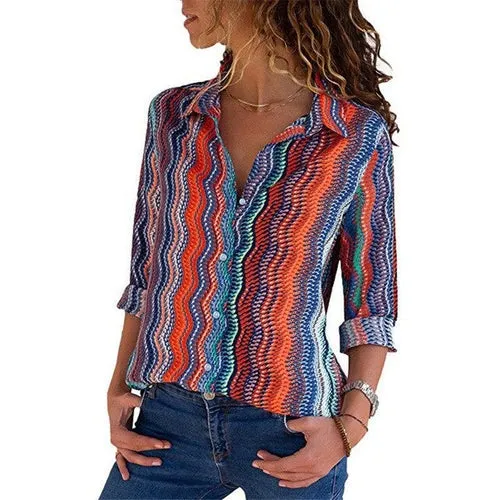 Chiffon Blouse Women Long Sleeve Striped Shirt