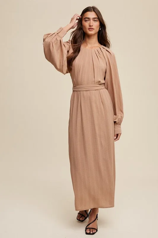 Clay Pleated Round Neck Maxi Dress