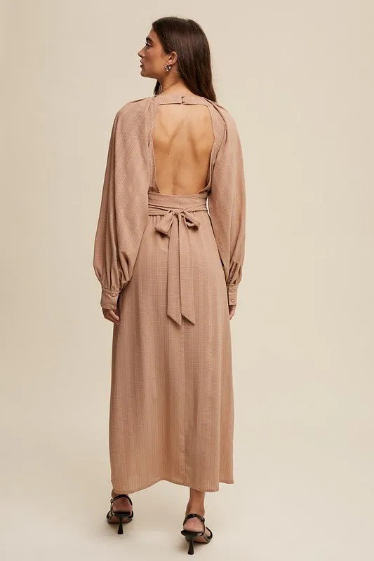 Clay Pleated Round Neck Maxi Dress