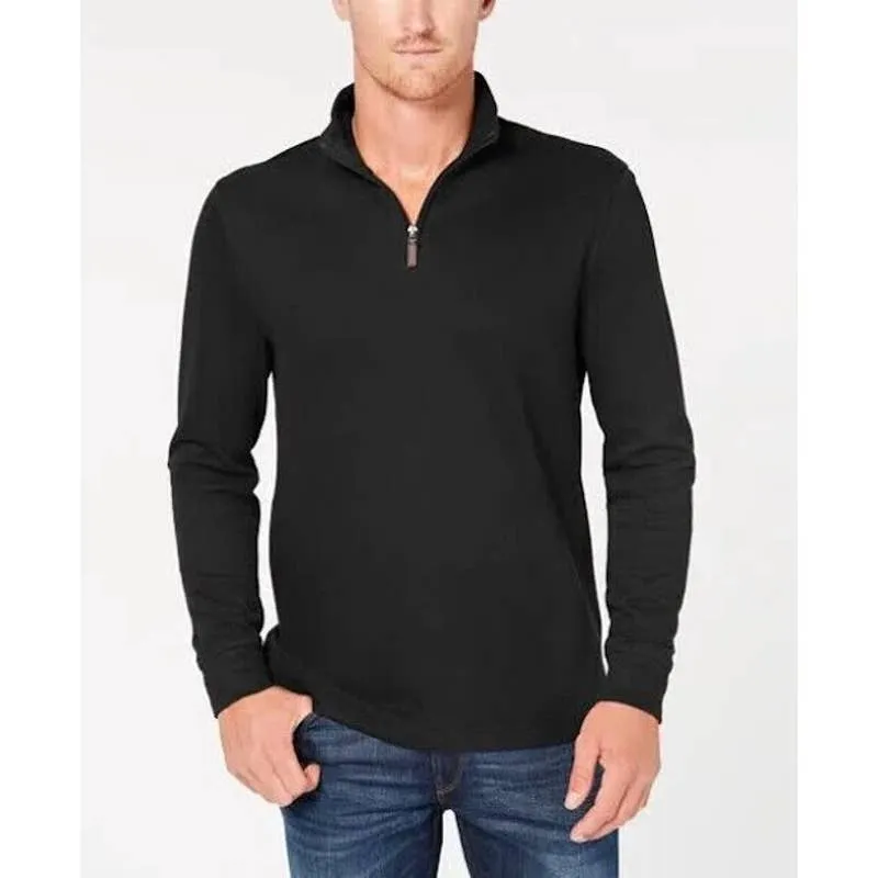 Club Room Men's Cable Knit Quarter Zip Pullover Sweater, Deep Black