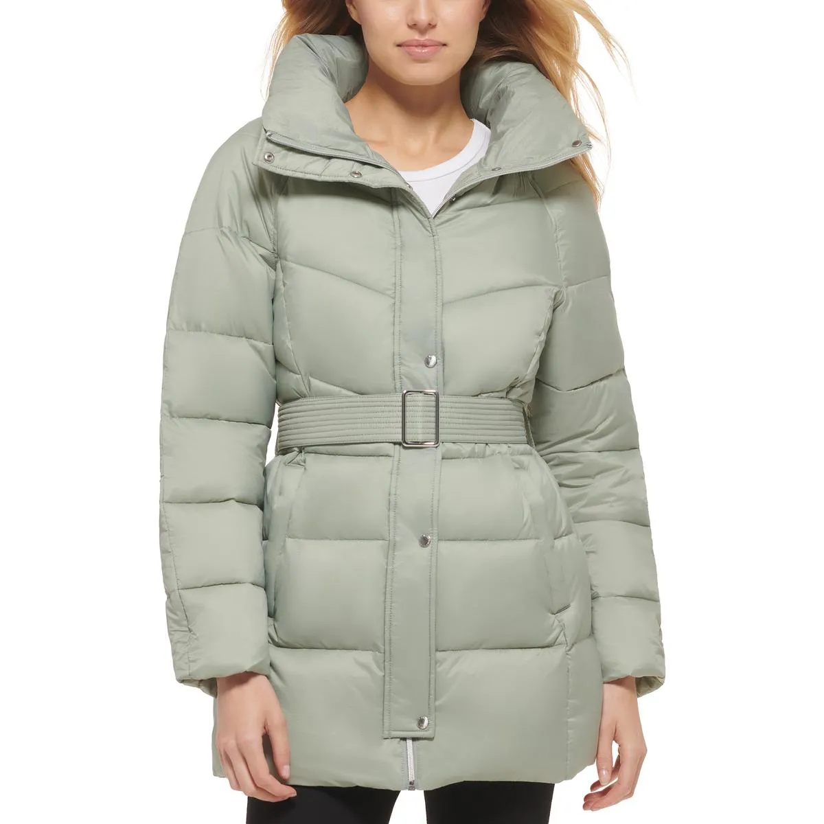 Cole Haan Womens Insulated Belted Puffer Jacket