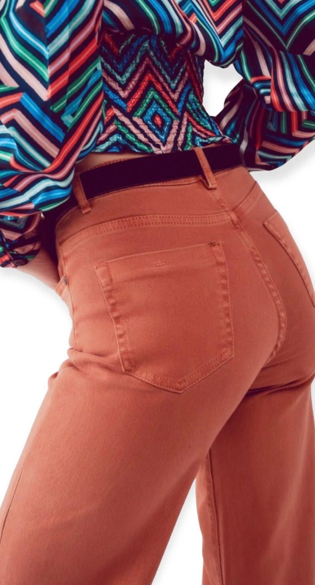 Cotton Blend Wide Leg Jeans In Orange