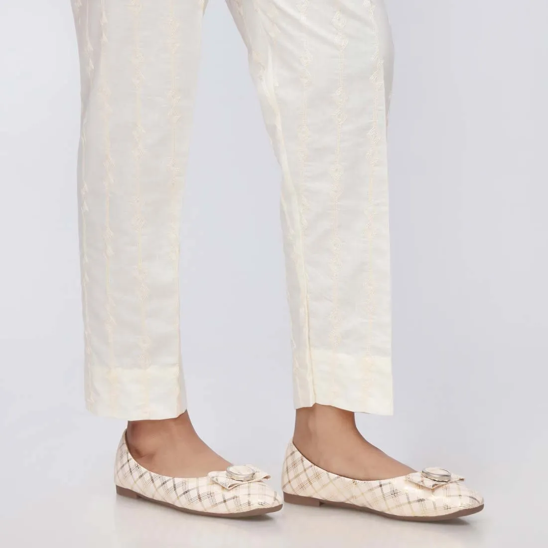 Cream Embroidered Cambric Slim Fit Trouser PS3562