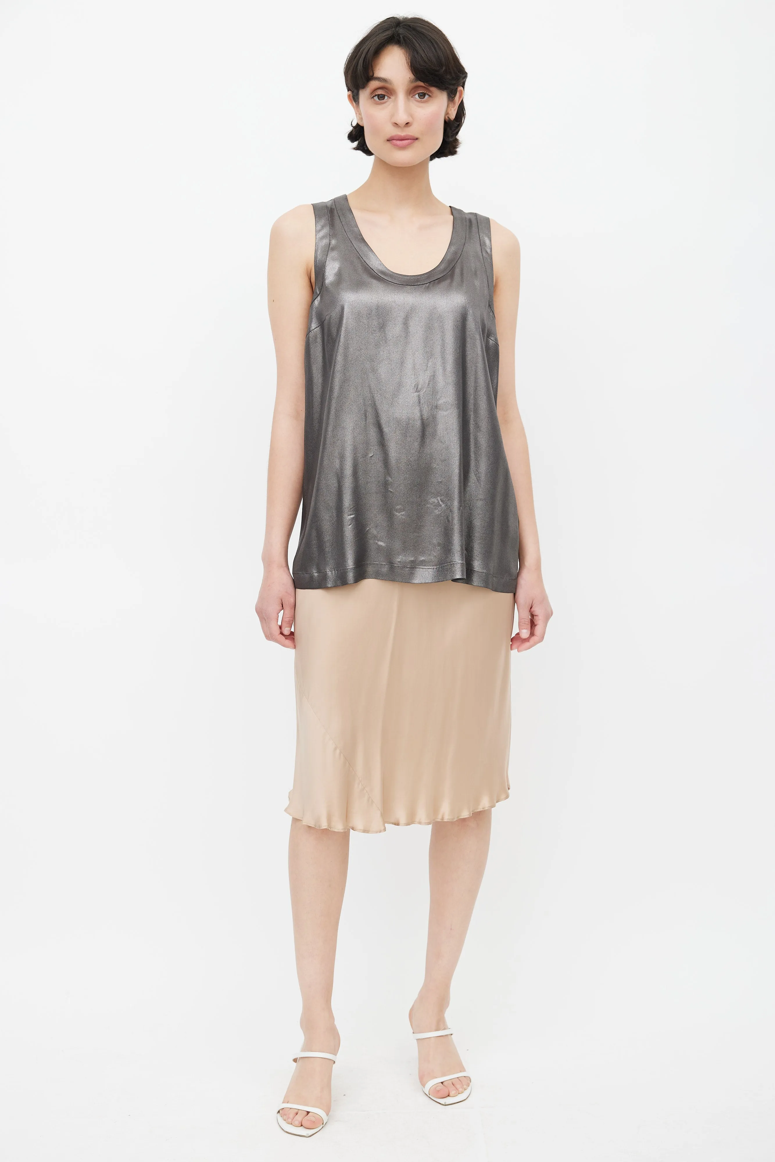 Dark Grey Metallic Silk Tank Top