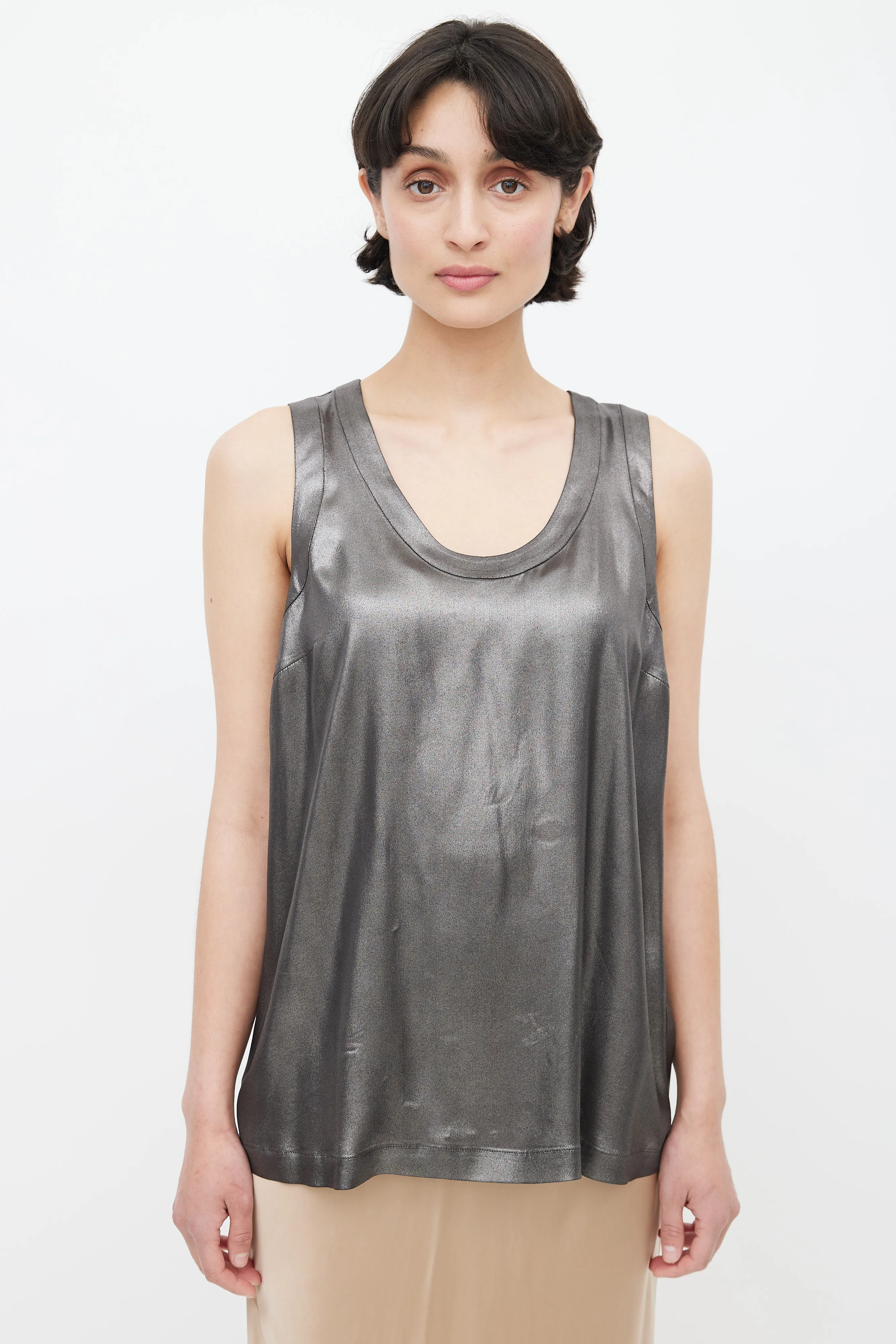 Dark Grey Metallic Silk Tank Top