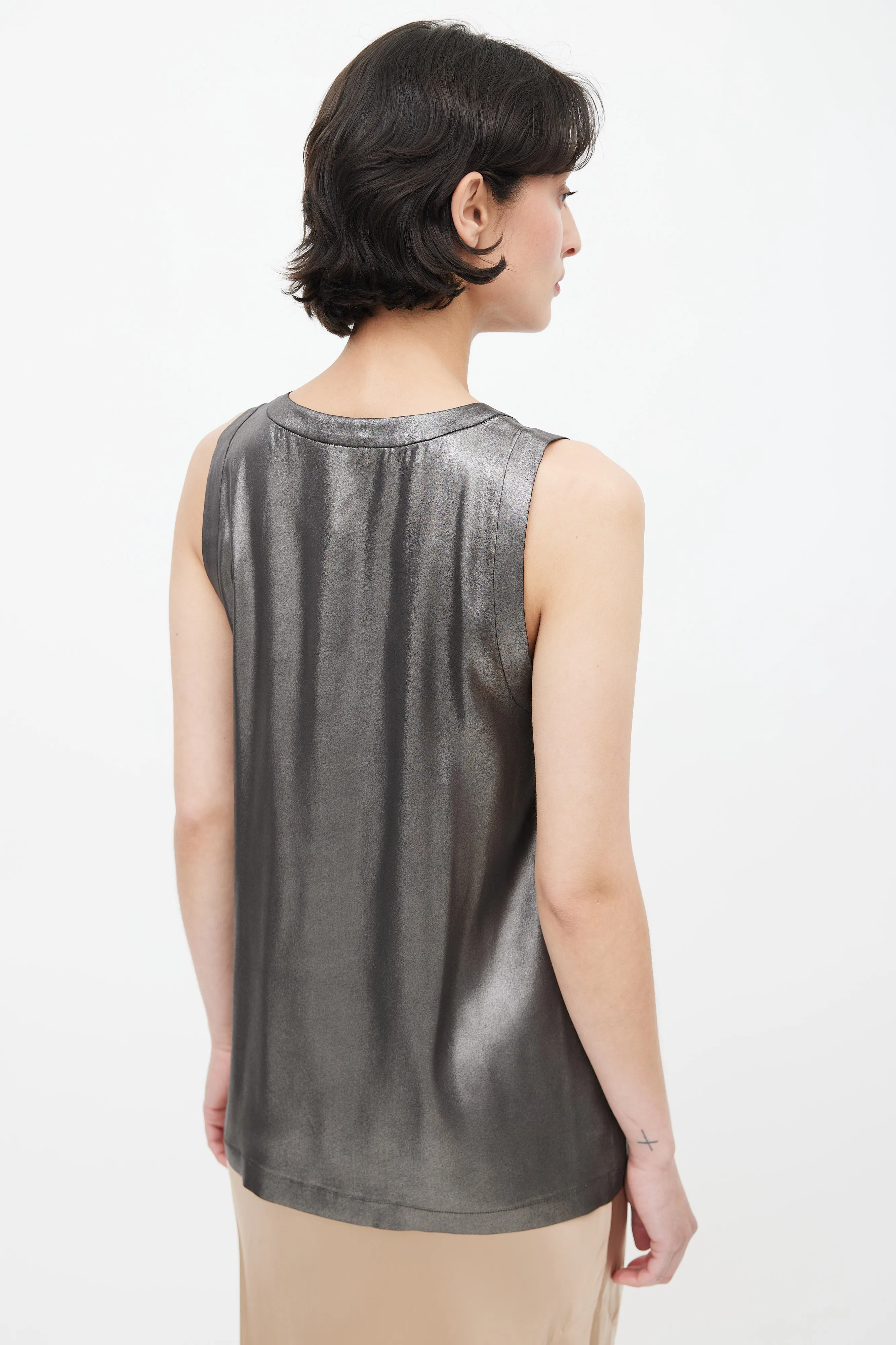 Dark Grey Metallic Silk Tank Top