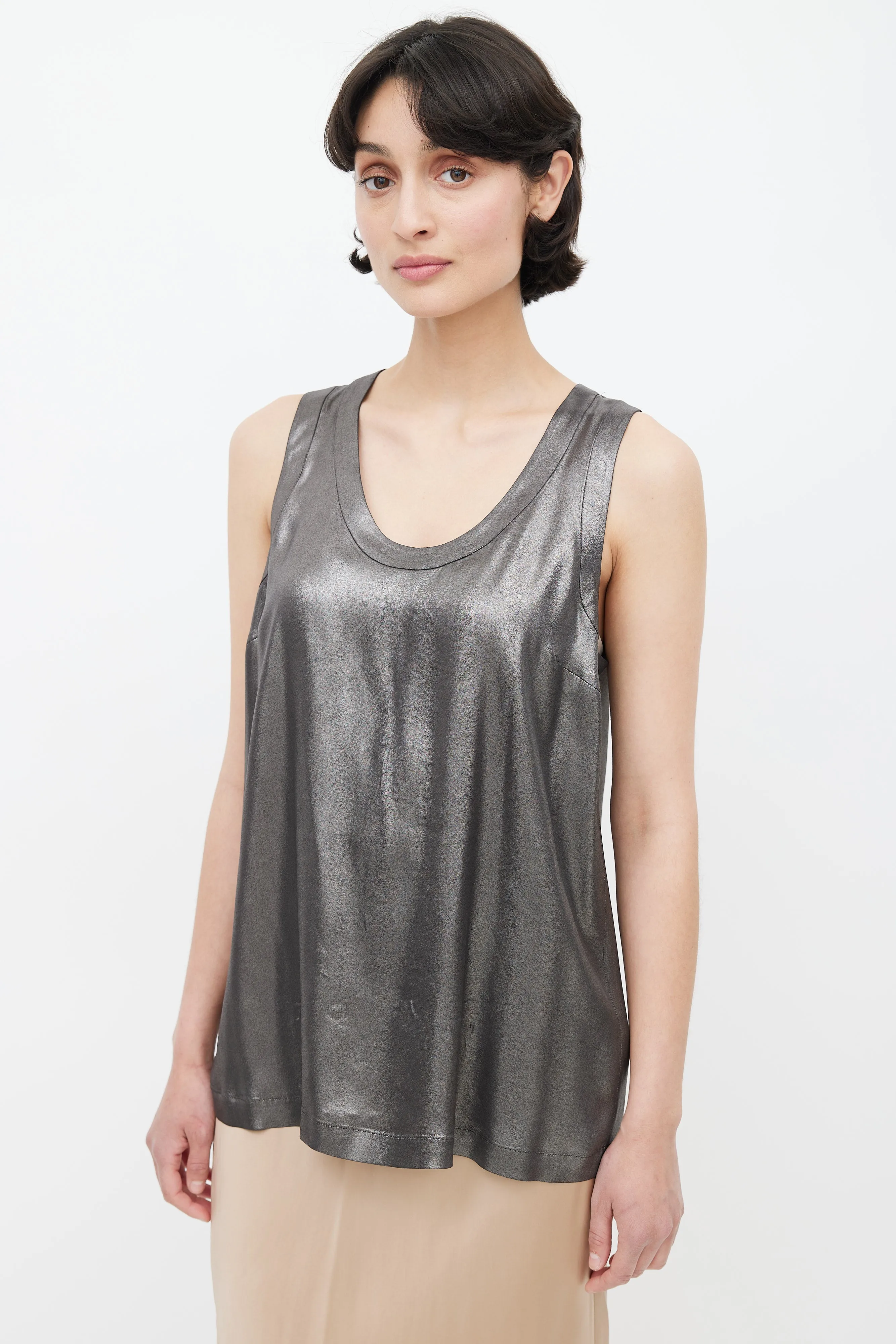 Dark Grey Metallic Silk Tank Top