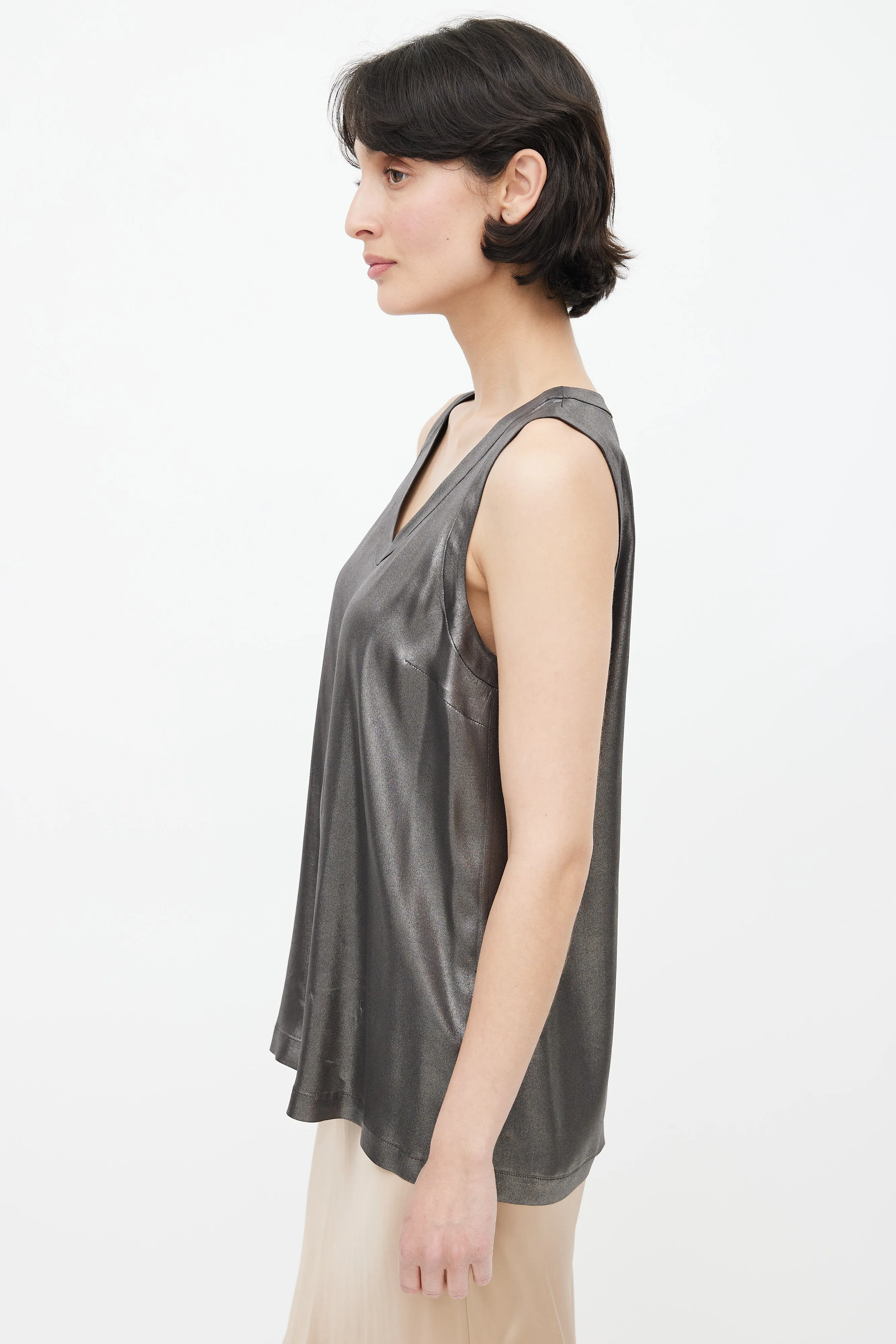 Dark Grey Metallic Silk Tank Top