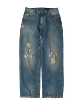 Distressed Wide-Leg Jeans