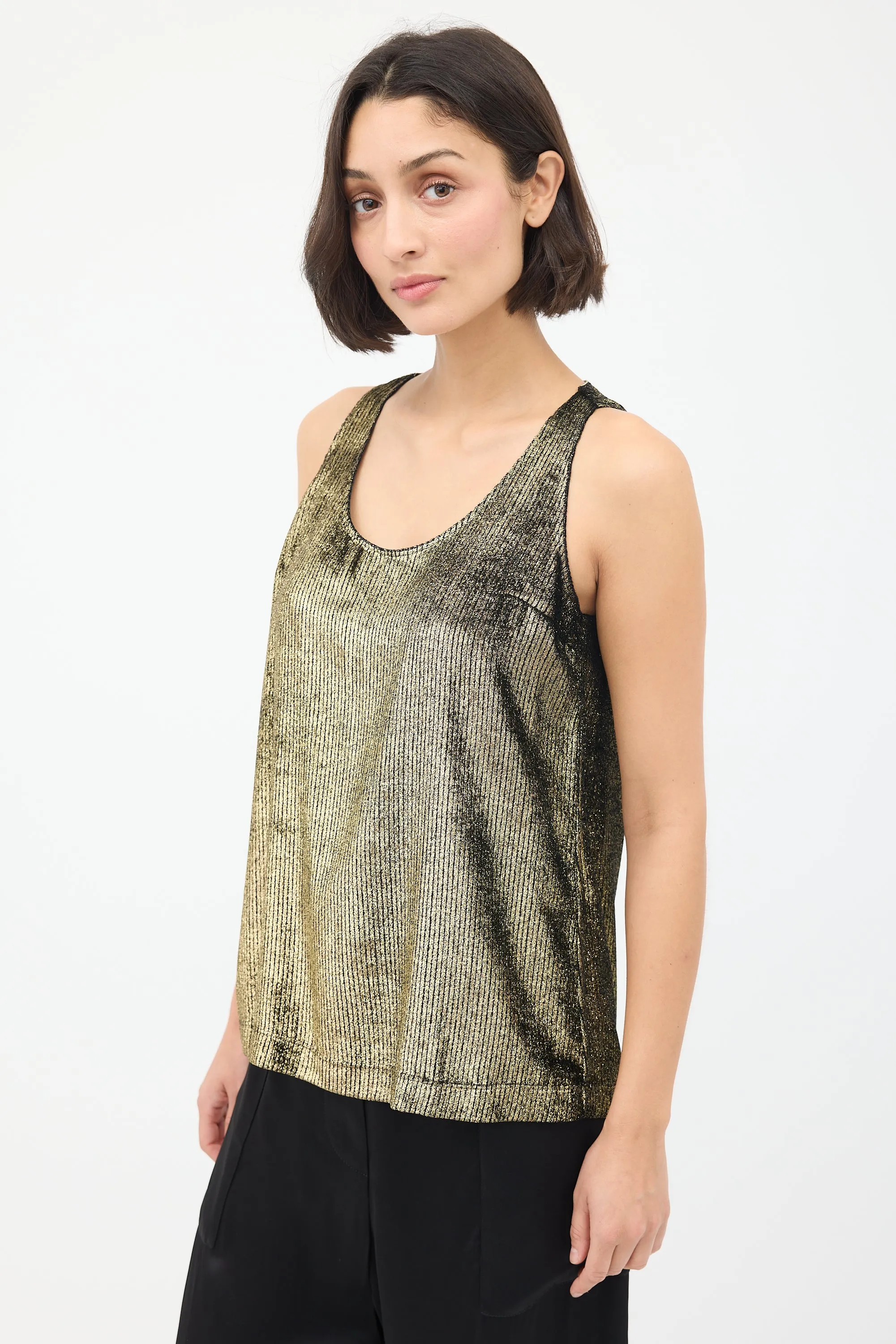 Gold Velvet Metallic Ribbed Tank Top