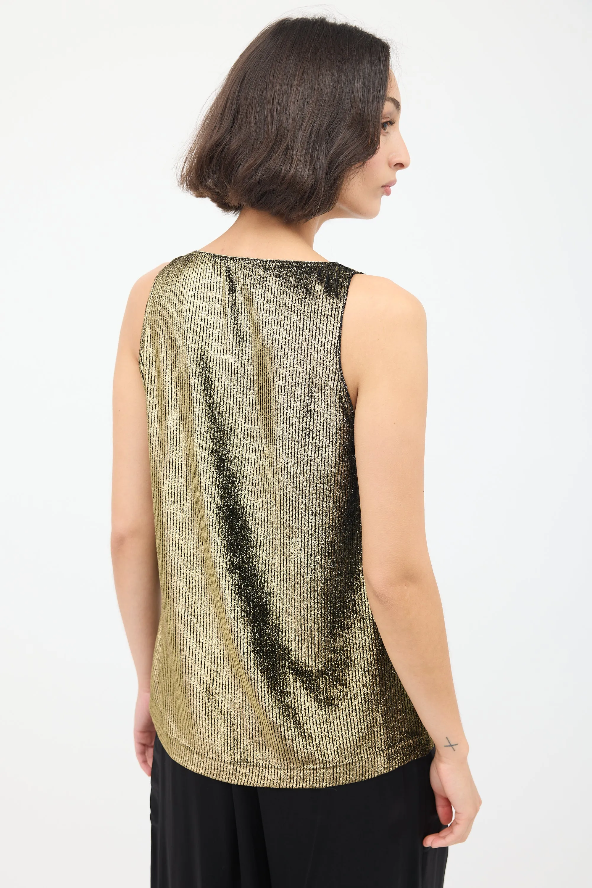 Gold Velvet Metallic Ribbed Tank Top