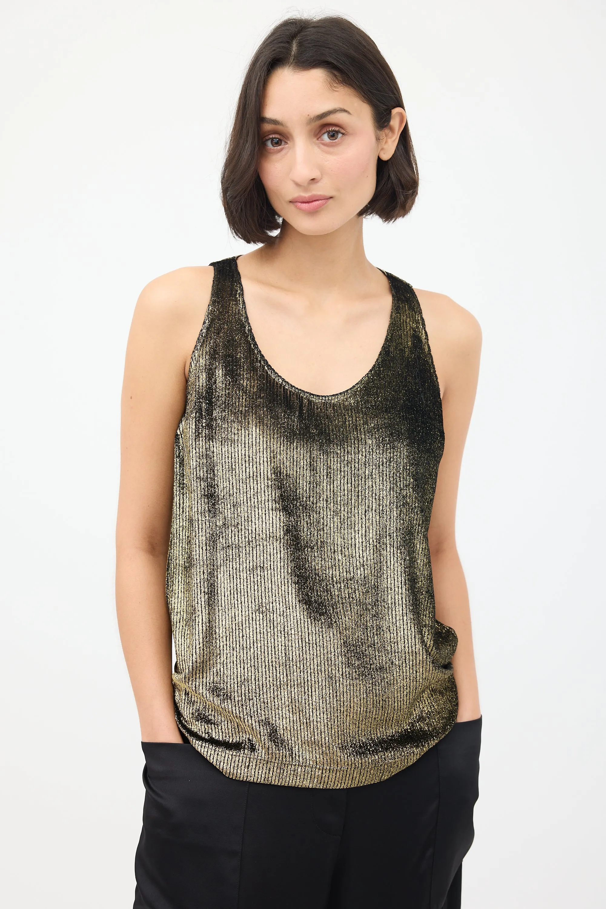 Gold Velvet Metallic Ribbed Tank Top