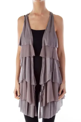 Gray Layered Ruffled Sleeveless Vest